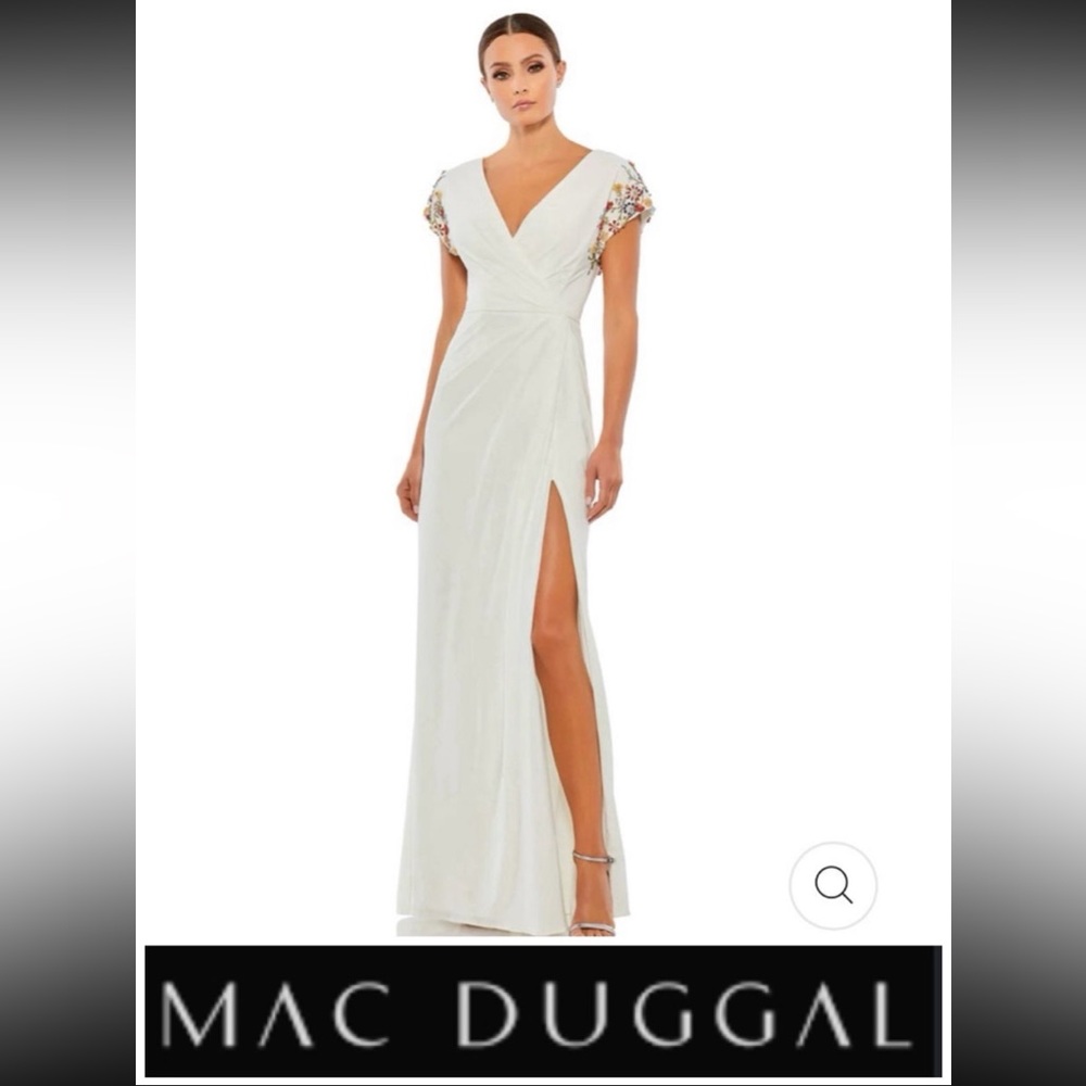 Mac Duggal - Embellished Sleeve Jersey Wrap Evening Gown / Dress
